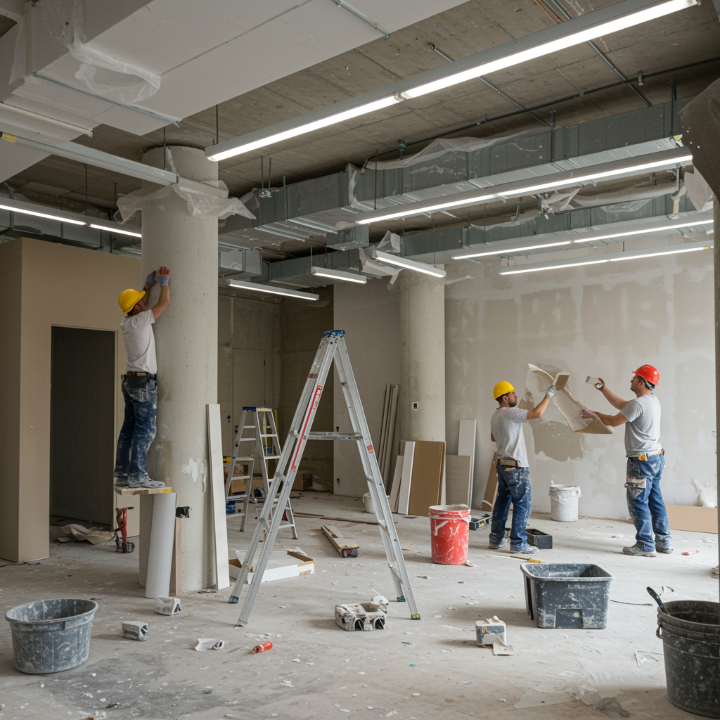 Construction team working on an interior
